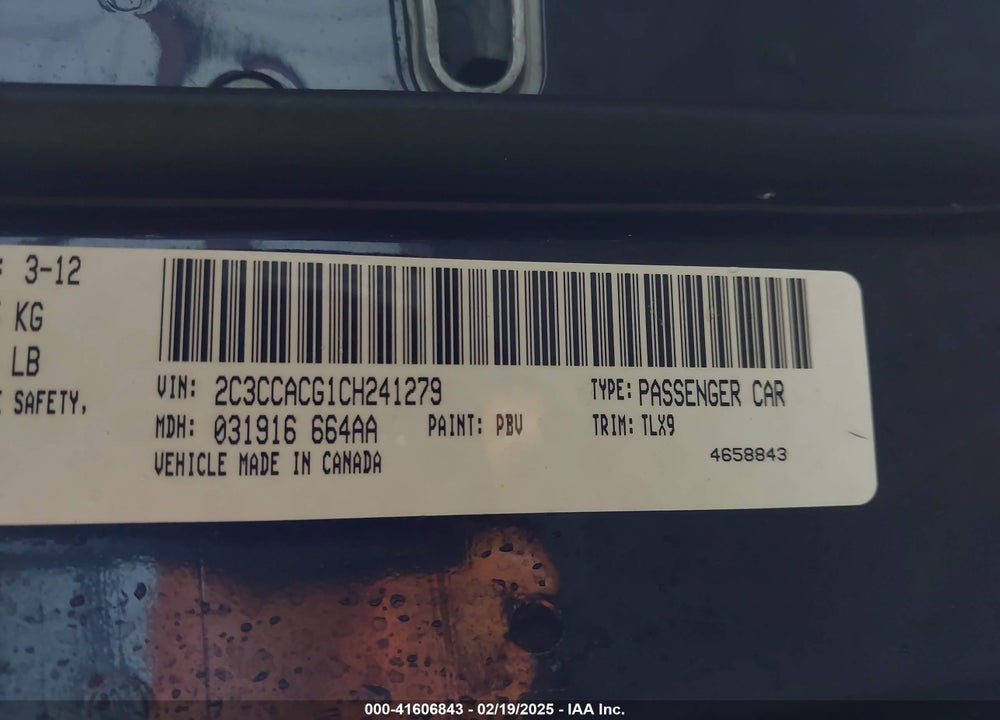 2012 CHRYSLER 300 VIN: 2C3CCACG1CH241279