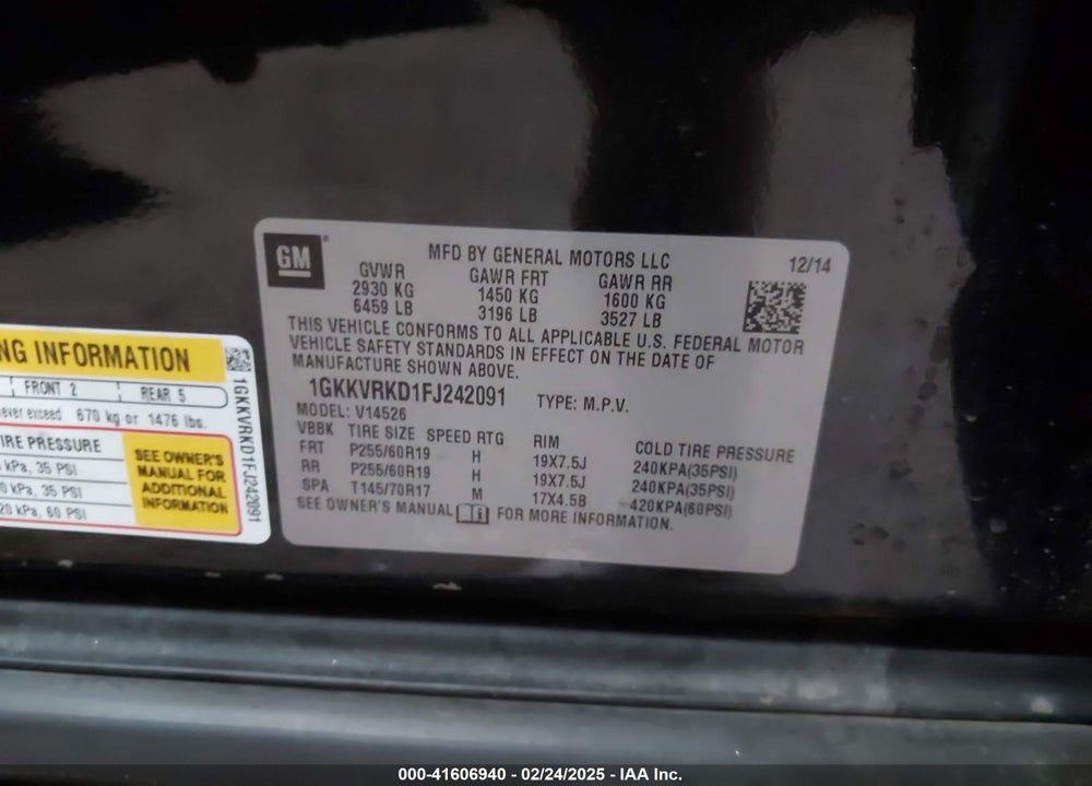 2015 GMC ACADIA VIN: 1GKKVRKD1FJ242091