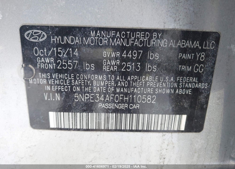 2015 HYUNDAI SONATA SPORT VIN: 5NPE34AF0FH110582