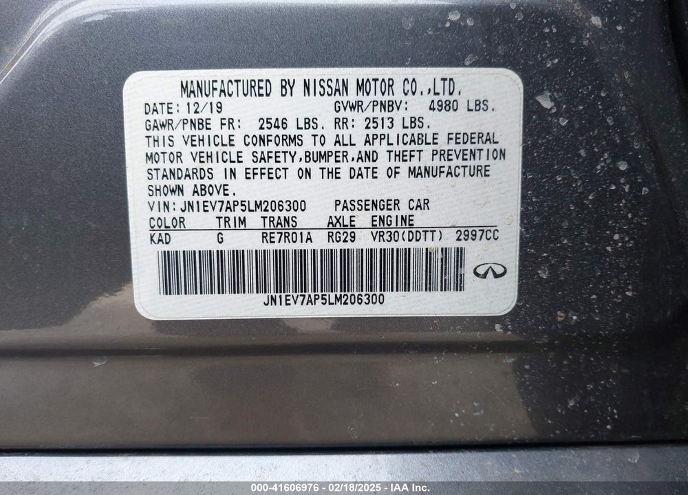 2020 INFINITI Q50 LUXE VIN: JN1EV7AP5LM206300