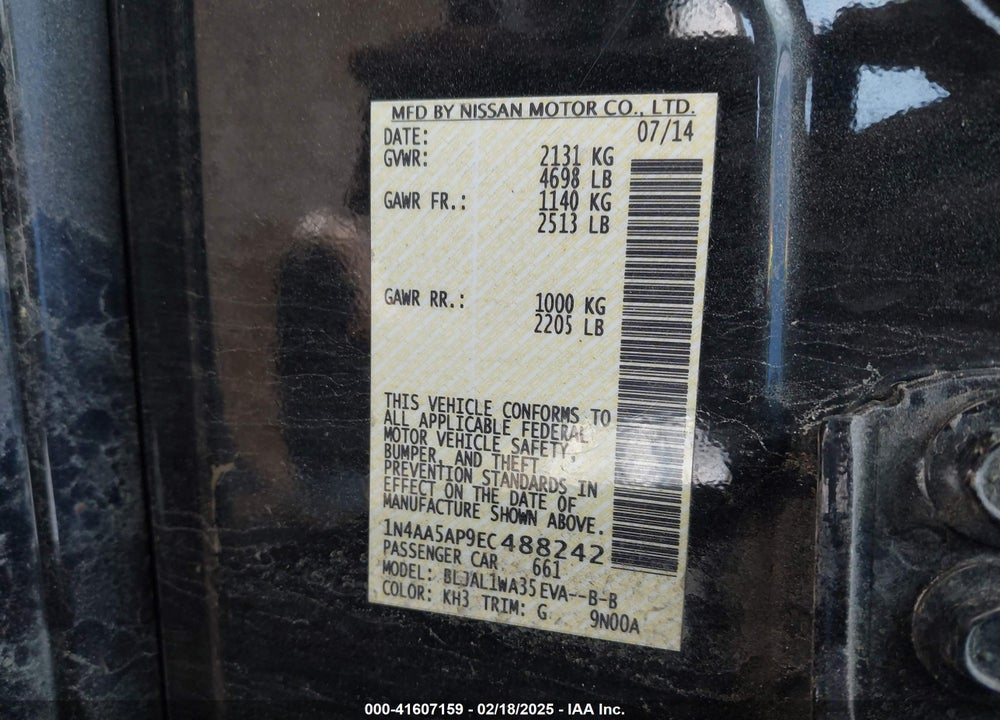 2014 NISSAN MAXIMA VIN: 1N4AA5AP9EC488242