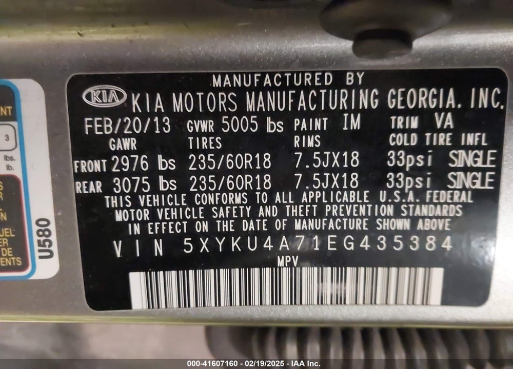 2014 KIA SORENTO EX V6 VIN: 5XYKU4A71EG435384