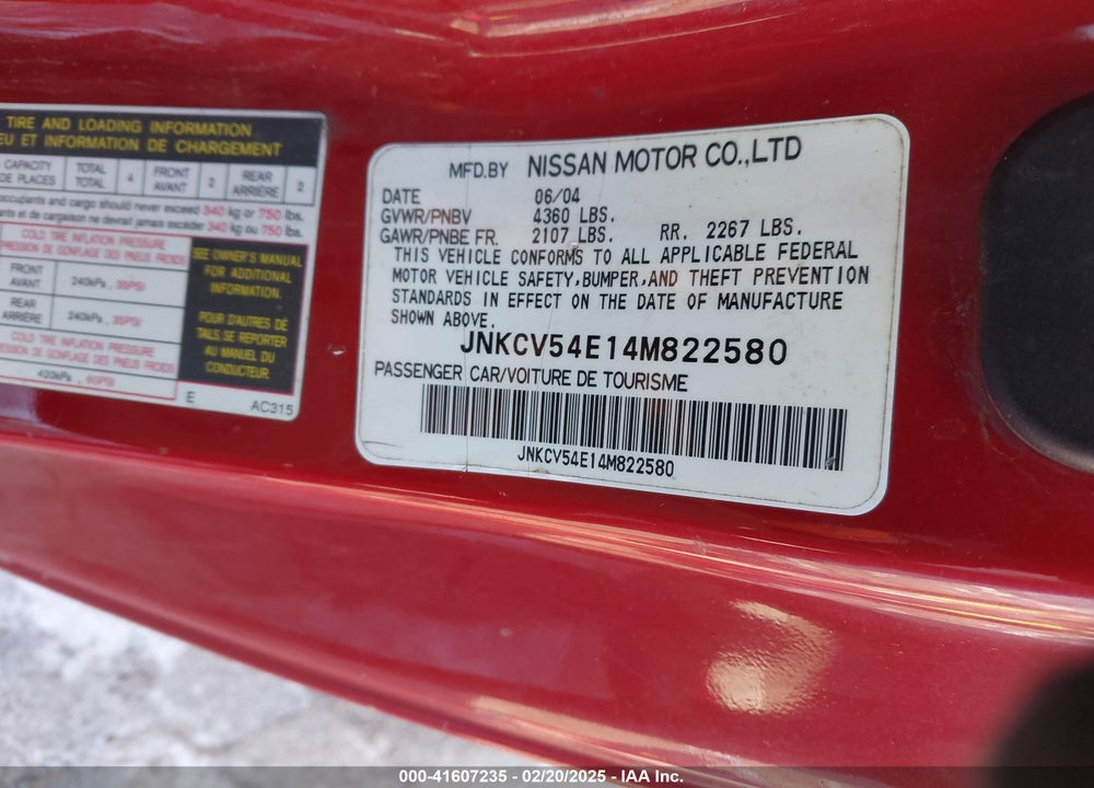 2004 INFINITI G35 VIN: JNKCV54E14M822580