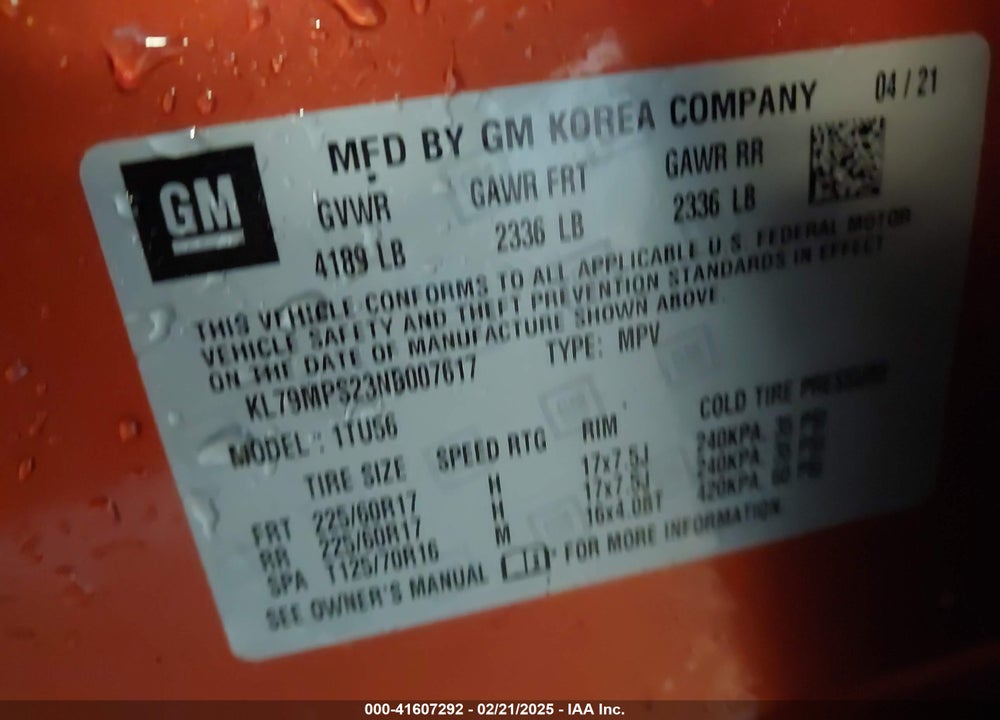 2022 CHEVROLET TRAILBLAZER FWD LT VIN: KL79MPS23NB007617
