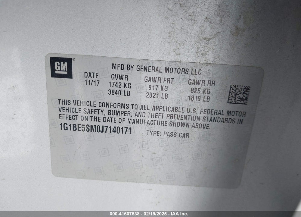 2018 CHEVROLET CRUZE VIN: 1G1BE5SM0J7140171