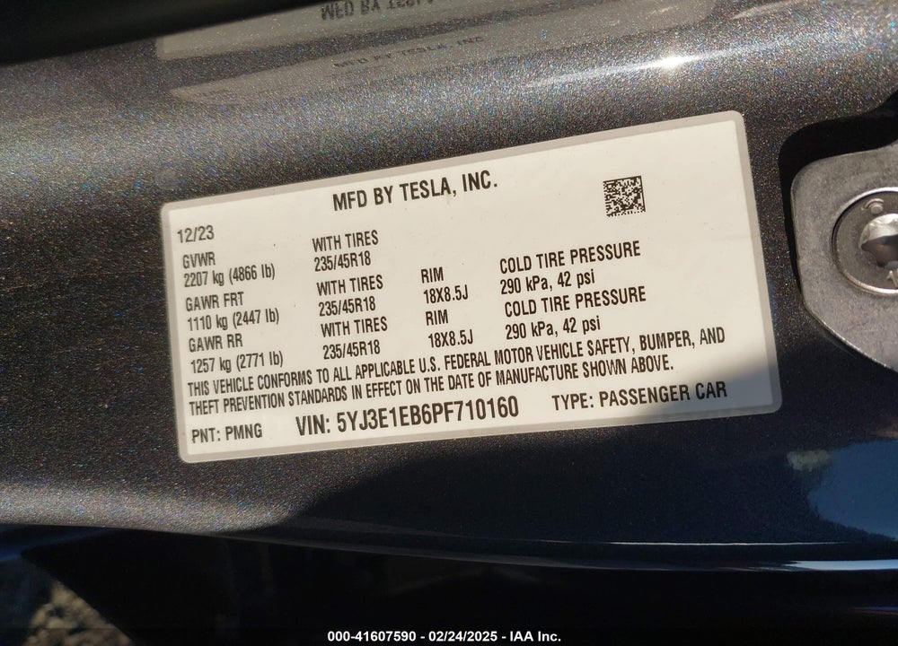 2023 TESLA MODEL 3 VIN: 5YJ3E1EB6PF710160