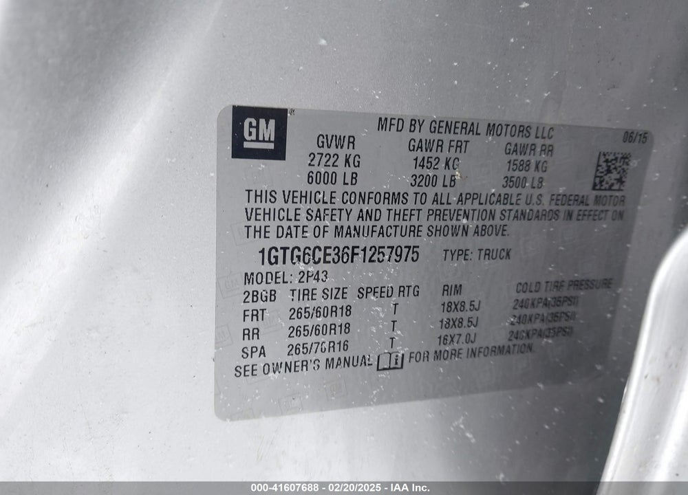 2015 GMC CANYON VIN: 1GTG6CE36F1257975