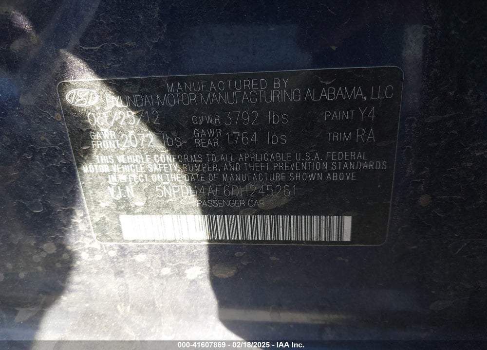 2013 HYUNDAI ELANTRA VIN: 5NPDH4AE6DH245261