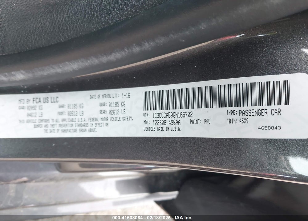 2016 CHRYSLER 200 VIN: 1C3CCCAB0GN165702