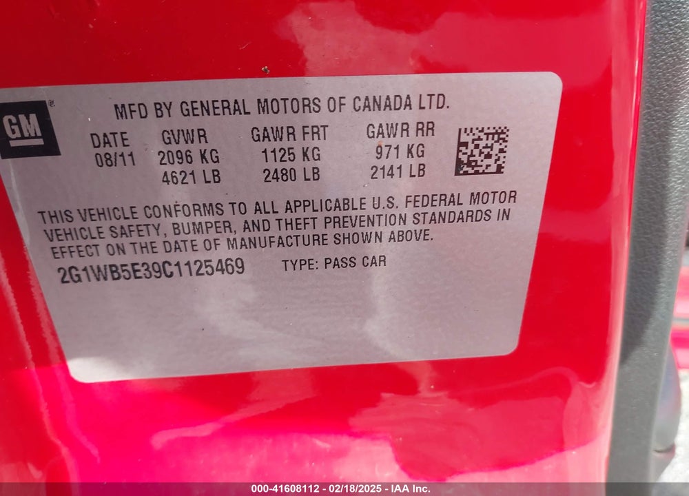 2012 CHEVROLET IMPALA LT VIN: 2G1WB5E39C1125469
