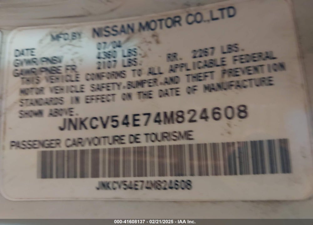 2004 INFINITI G35 VIN: JNKCV54E74M824608