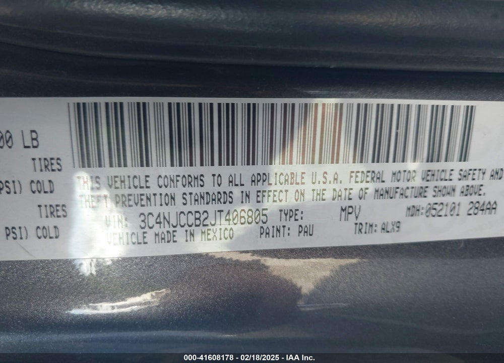 2018 JEEP COMPASS VIN: 3C4NJCCB2JT406805