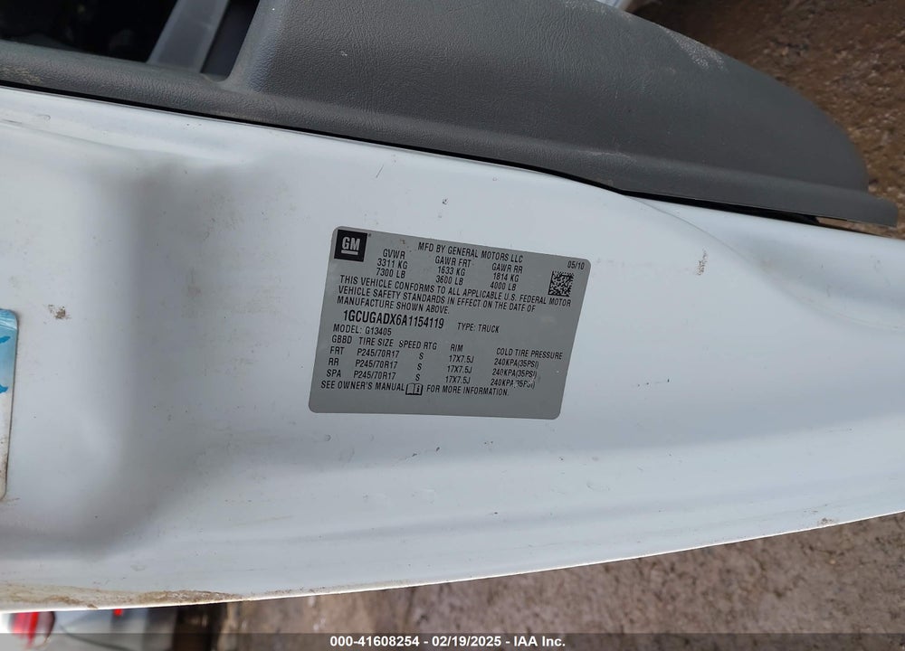 2010 CHEVROLET EXPRESS 1500 WORK VAN VIN: 1GCUGADX6A1154119