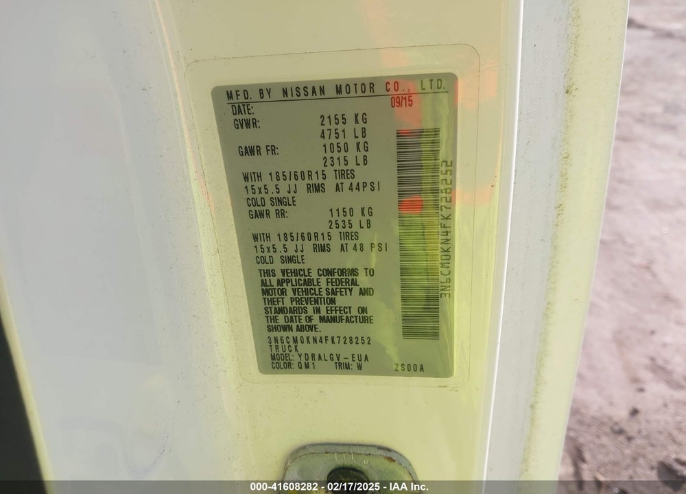 2015 NISSAN NV200 SV VIN: 3N6CM0KN4FK728252