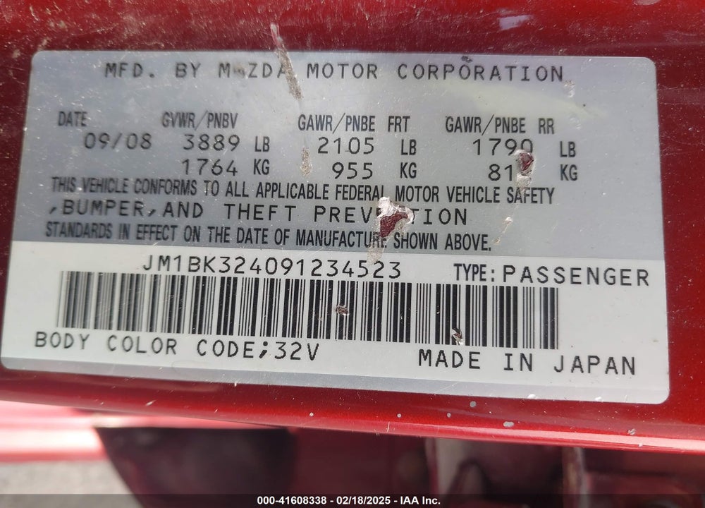 2009 MAZDA MAZDA3 VIN: JM1BK324091234523