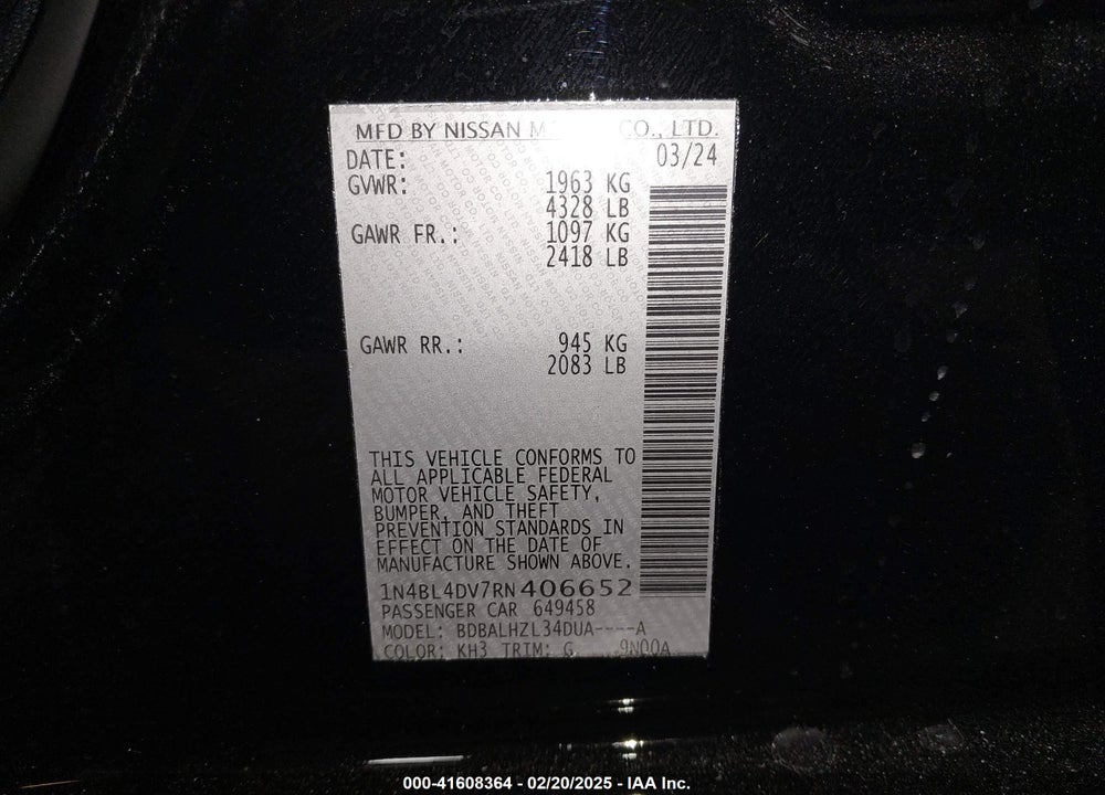 2024 NISSAN ALTIMA VIN: 1N4BL4DV7RN406652