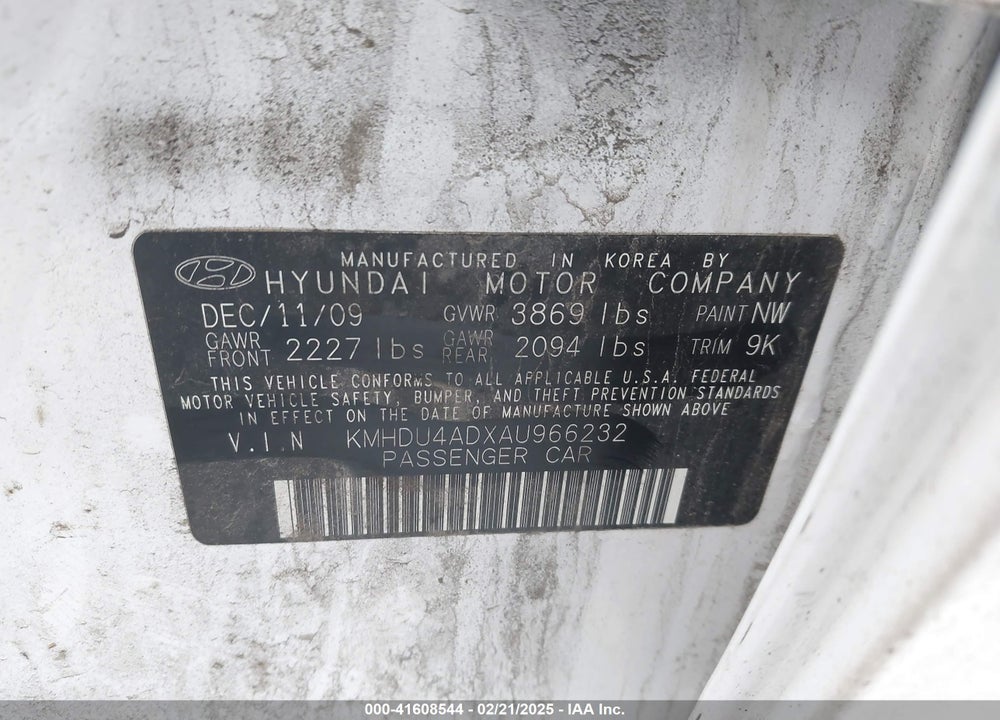 2010 HYUNDAI ELANTRA GLS VIN: KMHDU4ADXAU966232