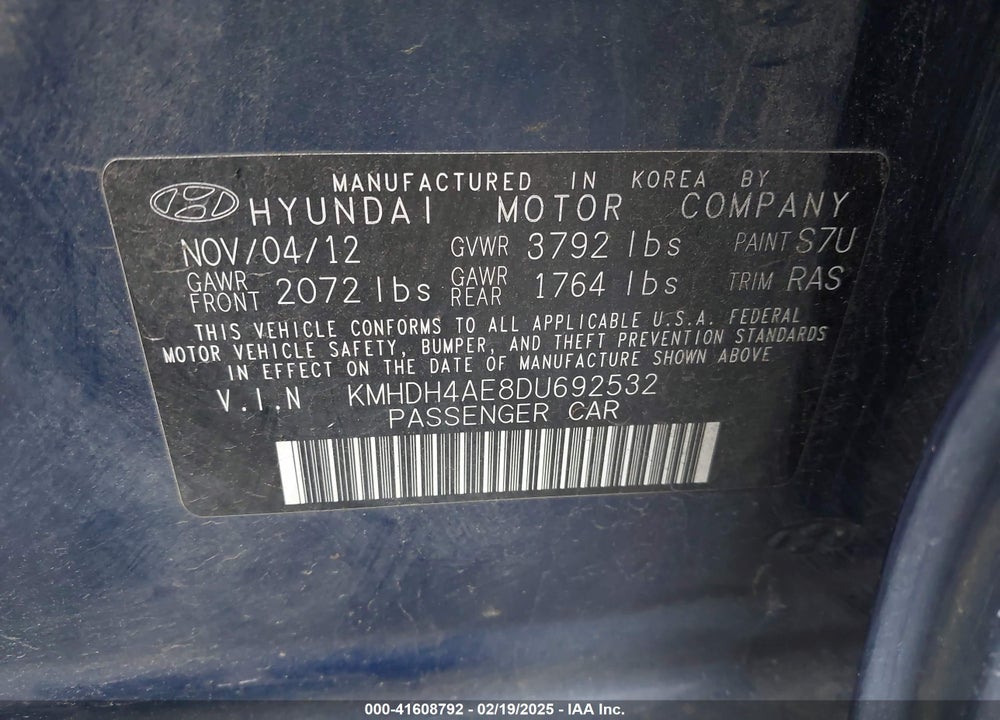 2013 HYUNDAI ELANTRA VIN: KMHDH4AE8DU692532
