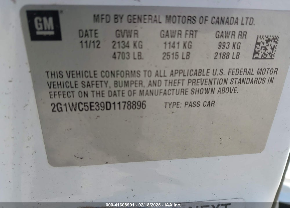 2013 CHEVROLET IMPALA VIN: 2G1WC5E39D1178896