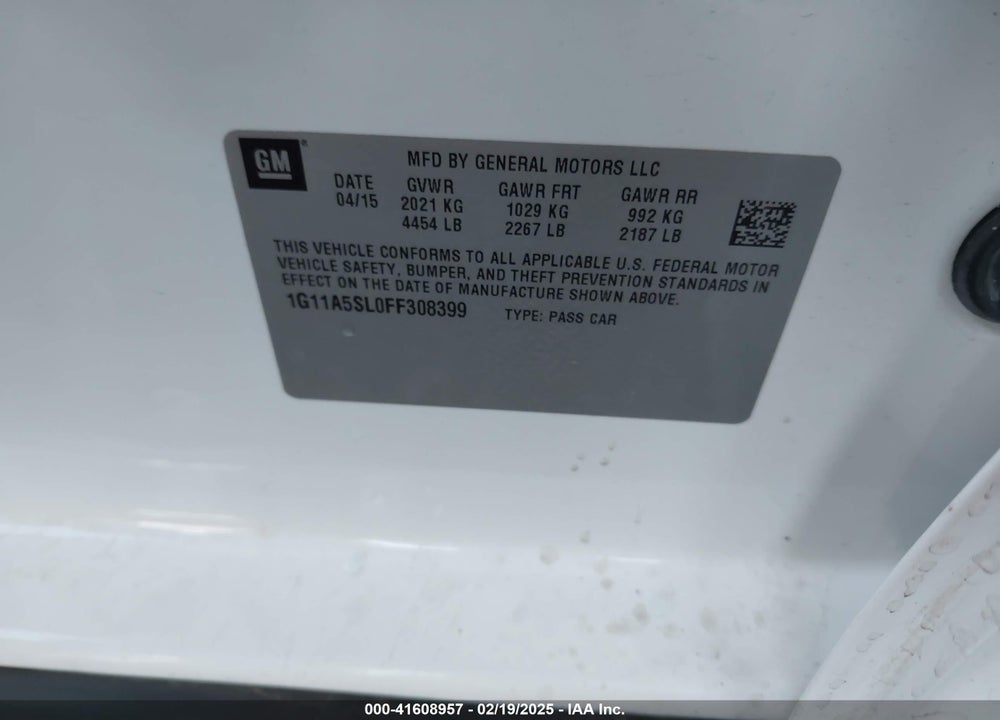 2015 CHEVROLET MALIBU VIN: 1G11A5SL0FF308399
