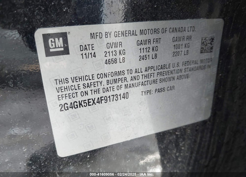 2015 BUICK REGAL VIN: 2G4GK5EX4F9173140