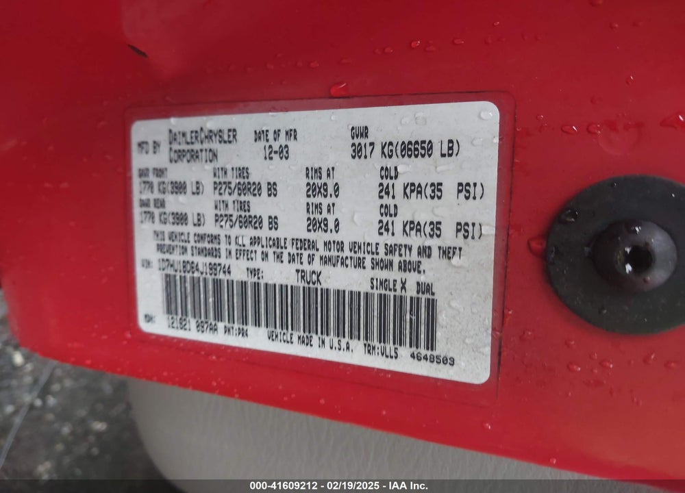 2004 DODGE RAM 1500 VIN: 1D7HU18D64J199744