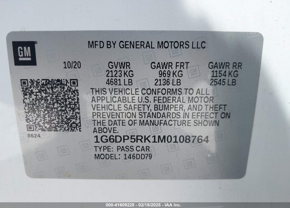2021 CADILLAC CT5 VIN: 1G6DP5RK1M0108764