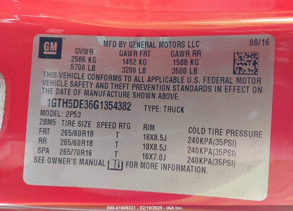 2016 GMC CANYON VIN: 1GTH5DE36G1354382
