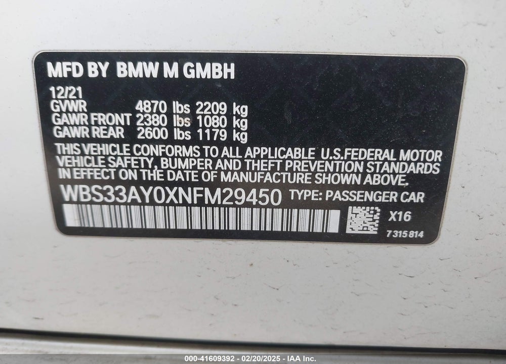 2022 BMW M3 VIN: WBS33AY0XNFM29450