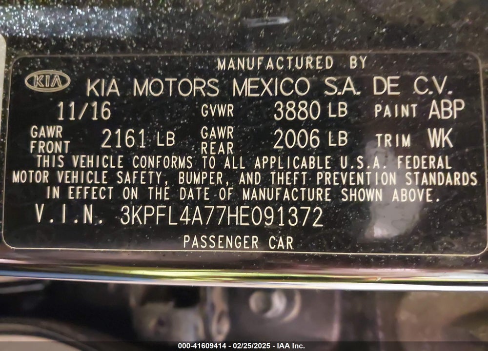 2017 KIA FORTE VIN: 3KPFL4A77HE091372