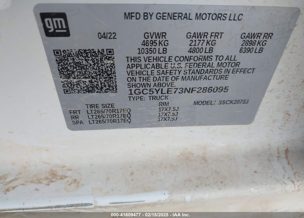 2022 CHEVROLET SILVERADO 2500HD 4WD DOUBLE CAB STANDARD BED WT VIN: 1GC5YLE73NF286095