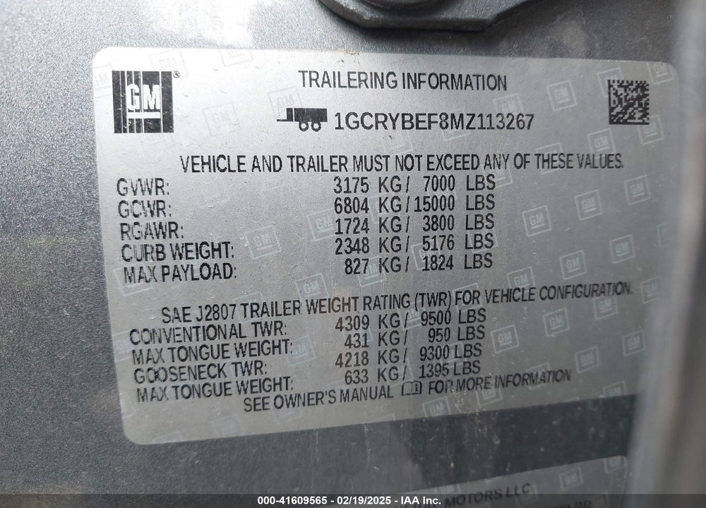 2021 CHEVROLET SILVERADO 1500 4WD DOUBLE CAB STANDARD BED CUSTOM VIN: 1GCRYBEF8MZ113267