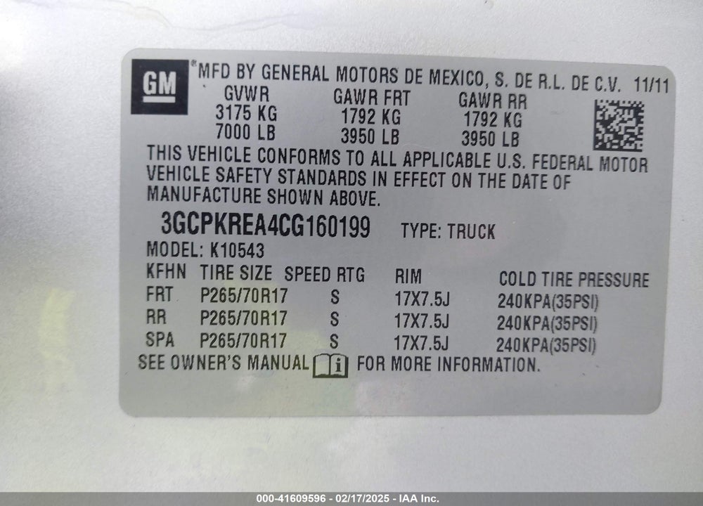 2012 CHEVROLET SILVERADO 1500 LS VIN: 3GCPKREA4CG160199