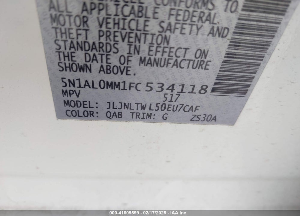 2015 INFINITI QX60 VIN: 5N1AL0MM1FC534118