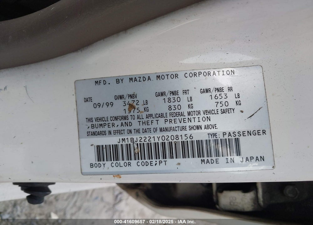 2000 MAZDA PROTEGE VIN: JM1BJ2221Y0208156