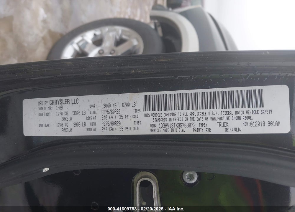 2009 DODGE RAM 1500 LARAMIE VIN: 1D3HV18TX9S763872
