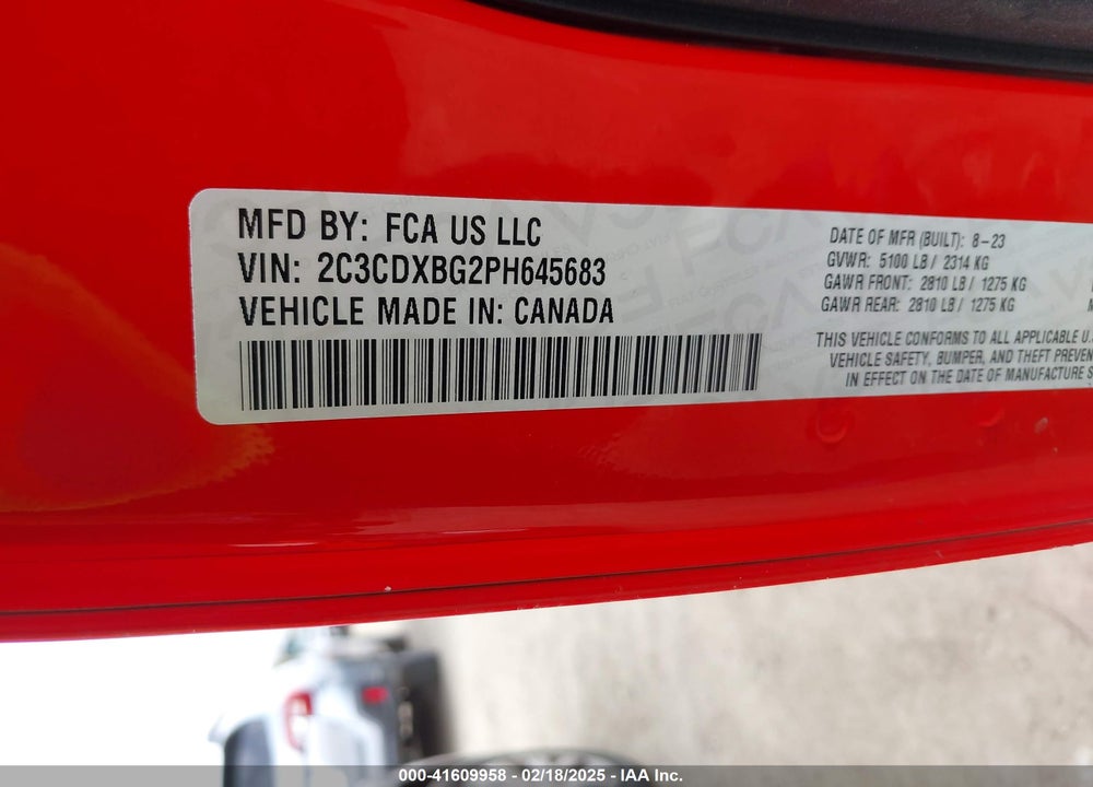2023 DODGE CHARGER SXT VIN: 2C3CDXBG2PH645683