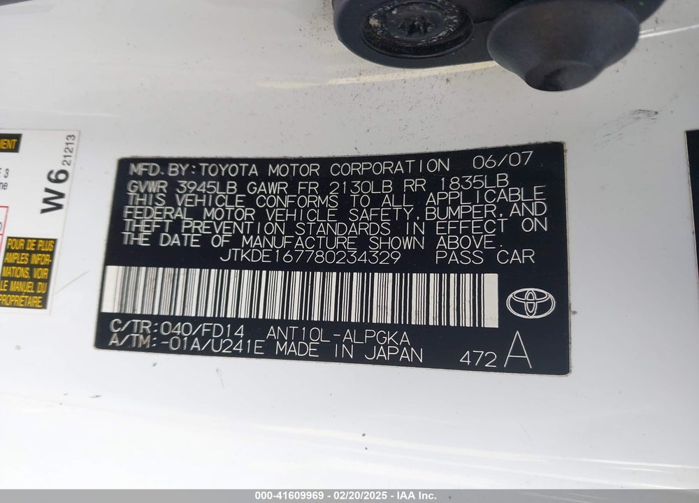 2008 SCION TC VIN: JTKDE167780234329
