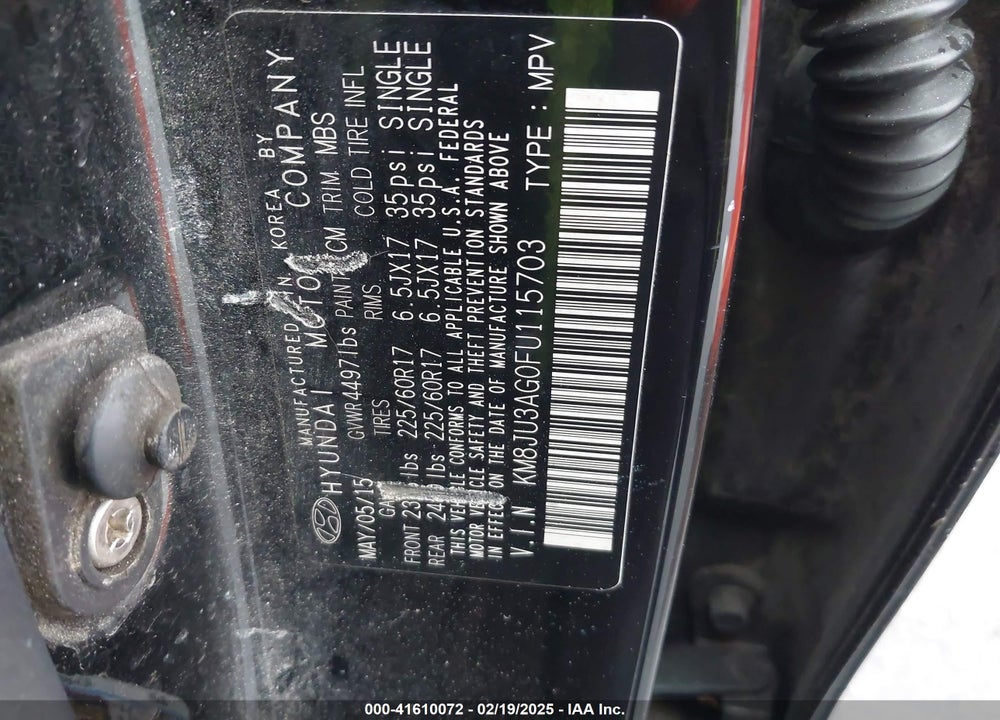 2015 HYUNDAI TUCSON SE VIN: KM8JU3AG0FU115703