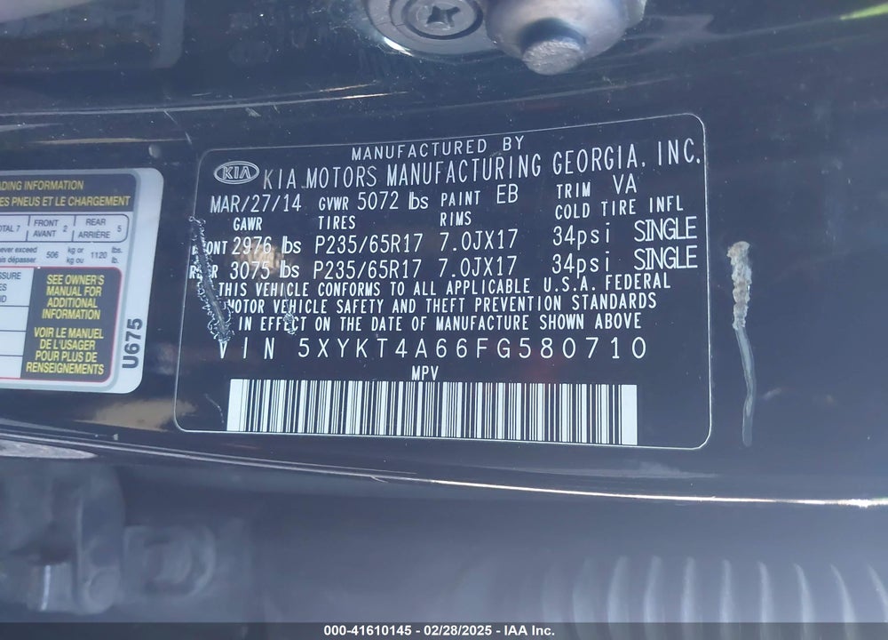 2015 KIA SORENTO LX VIN: 5XYKT4A66FG580710