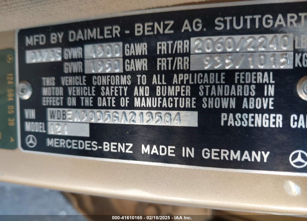 1986 MERCEDES-BENZ 300 E VIN: WDBEA30D5GA213584