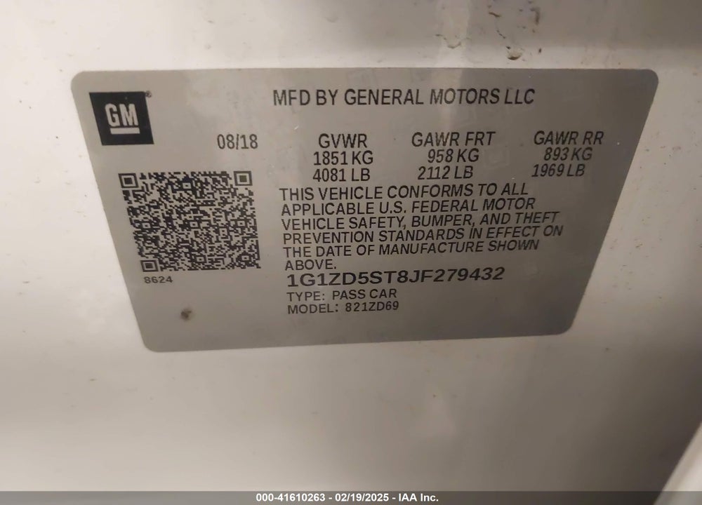 2018 CHEVROLET MALIBU VIN: 1G1ZD5ST8JF279432