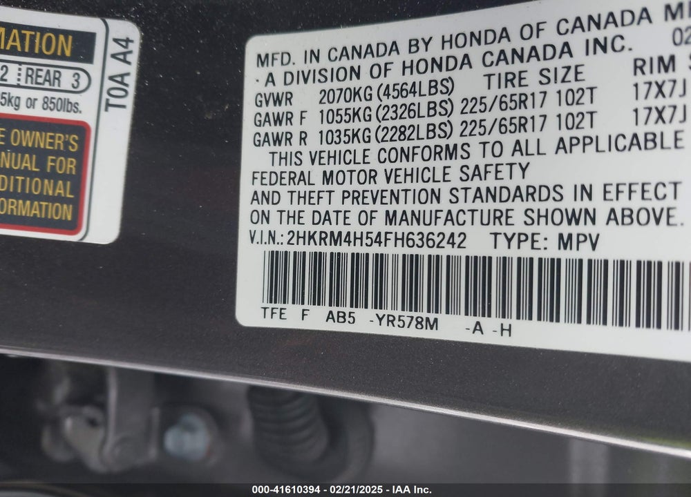 2015 HONDA CR-V EX VIN: 2HKRM4H54FH636242