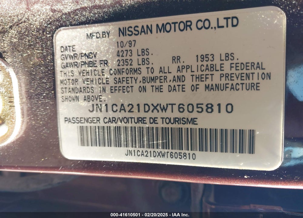 1998 NISSAN MAXIMA GLE/GXE/SE VIN: JN1CA21DXWT605810