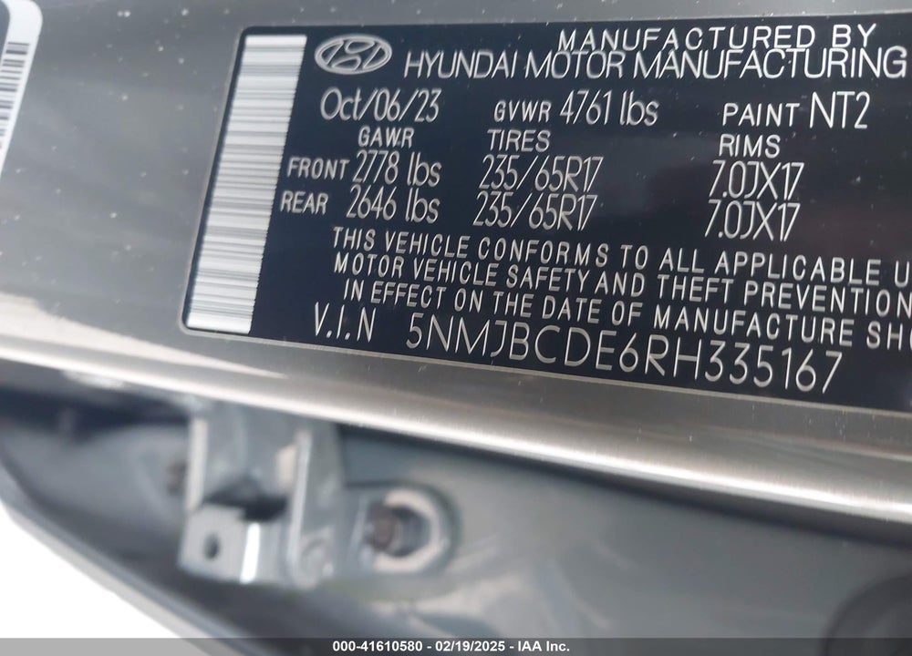 2024 HYUNDAI TUCSON SEL VIN: 5NMJBCDE6RH335167