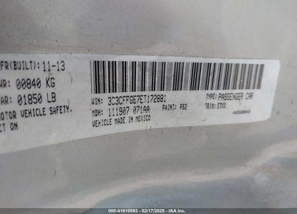 2014 FIAT 500E VIN: 3C3CFFGE7ET172881