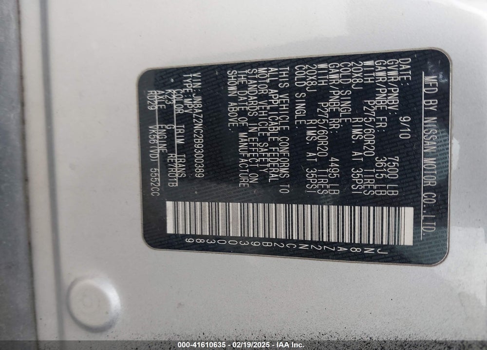 2011 INFINITI QX56 VIN: JN8AZ2NC2B9300389