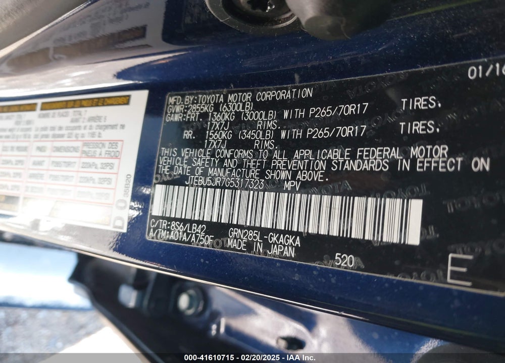 2016 TOYOTA 4RUNNER VIN: JTEBU5JR7G5317323