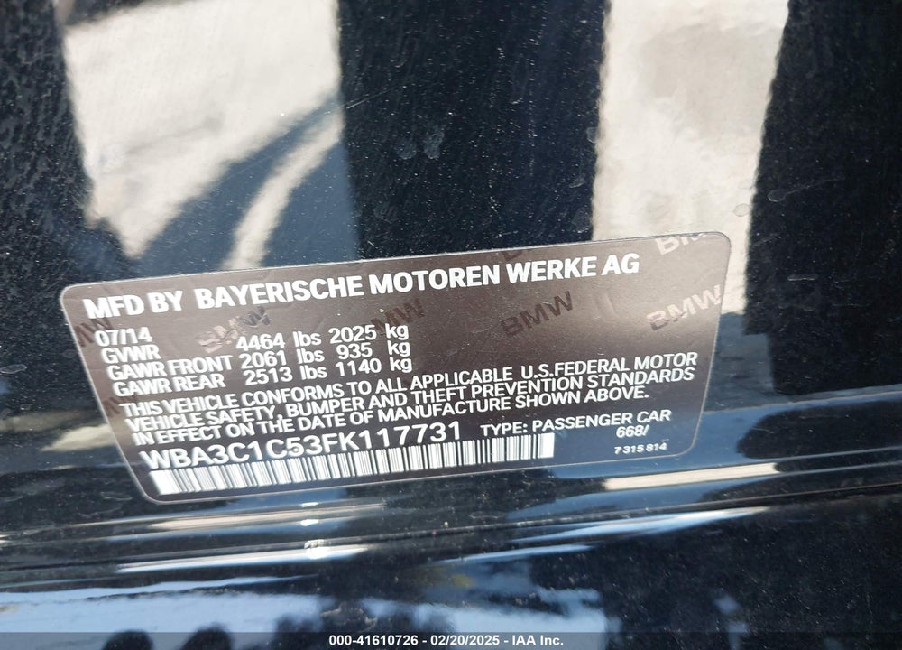 2015 BMW 328I VIN: WBA3C1C53FK117731