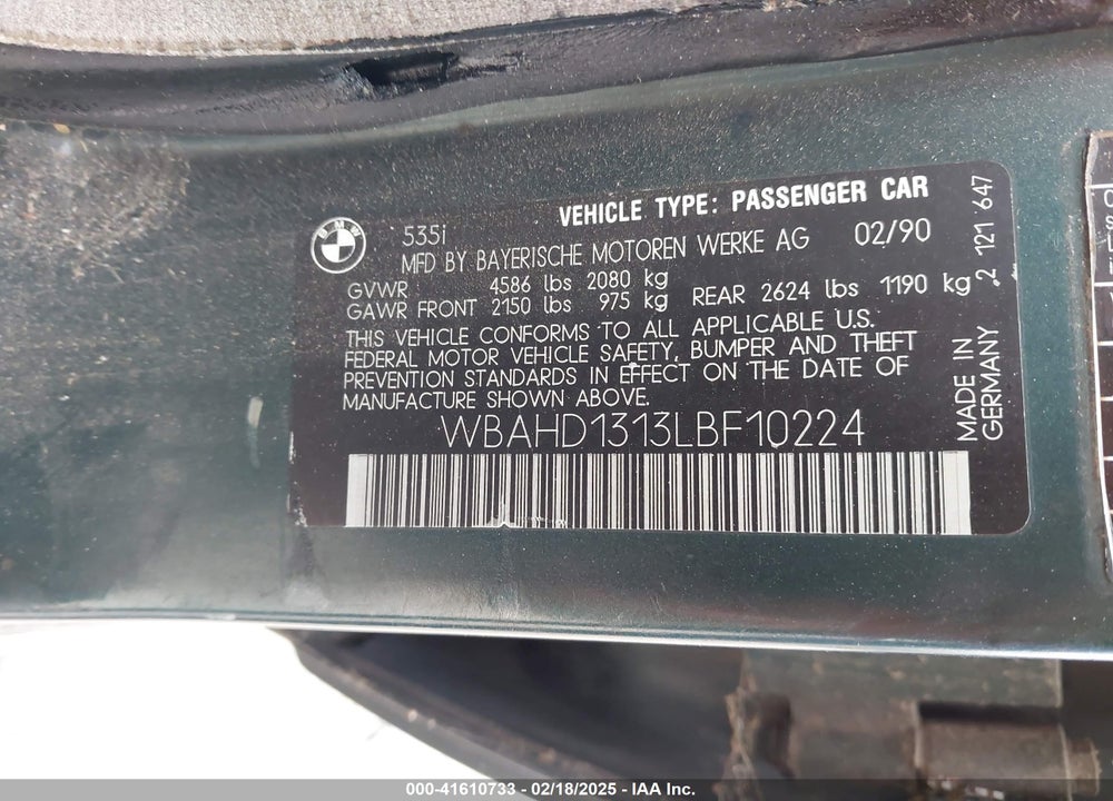 1990 BMW 535 I VIN: WBAHD1313LBF10224